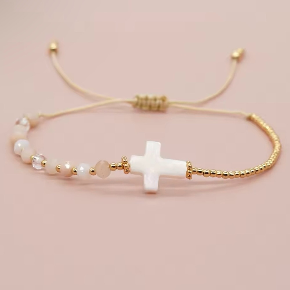 Gold and White Cross Beaded Bracelet baptism